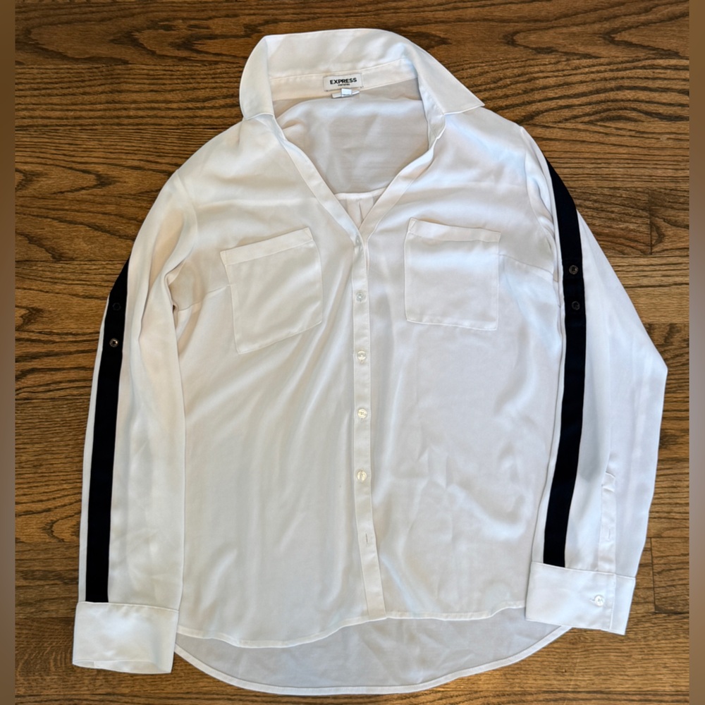 Express Portofino Slim Fit Button-Up Shirt – White with Black Stripes, Large